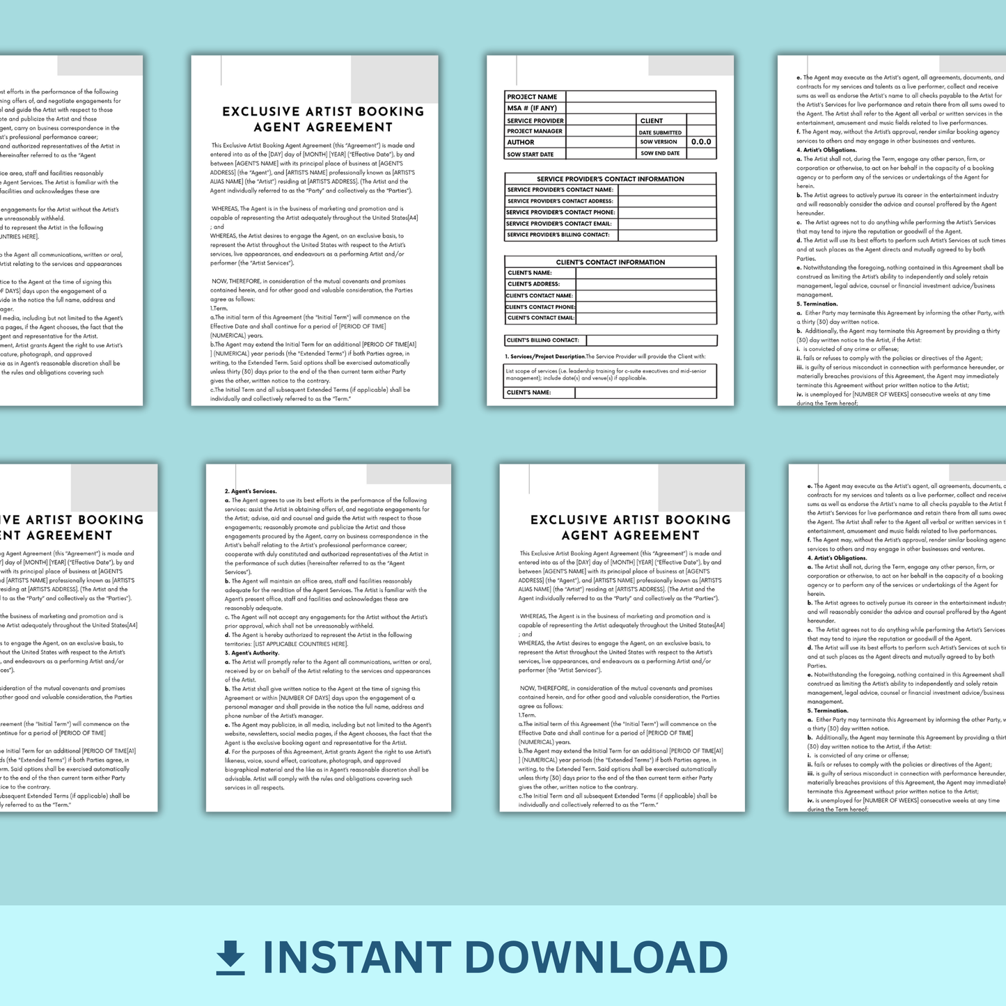 Artist Booking Agent Agreement - Exclusive
