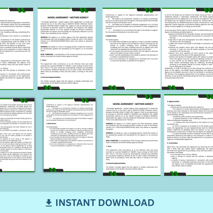 Multiple pages of a legal document with text on a light blue background, featuring an 'Instant Download' button.