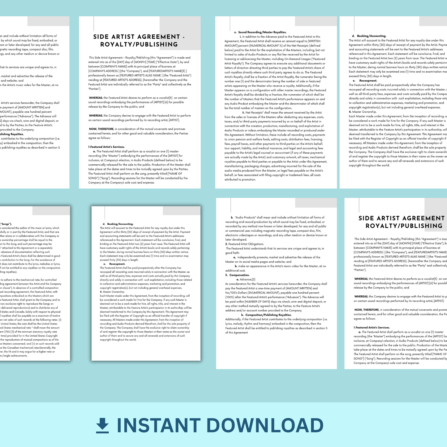 Side Artist Agreement - Publishing/Royalties